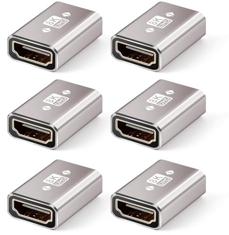 HDMI Coupler 6-Pack, 8K@60Hz, HDMI Female to Female Adapter, HDMI 2.1 Connector, 3D 4K@120Hz Extender, Compatiable with HDTV Roku TV, Monitors, Laptop, Projector