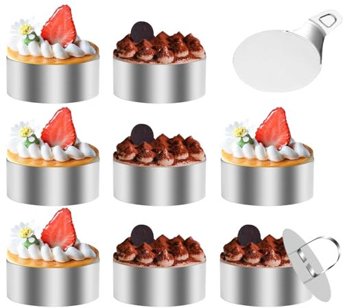 8 Stück Dessertringe und Speiseringe, speiseringe Lebensmittel Ringe, Ring Set klein, Edelstahl-Mousse-Ringe, Ø 8cm Runder Mousse-Ring, geeignet Dessertring/Speisering für Desserts, Kuchen, DIY