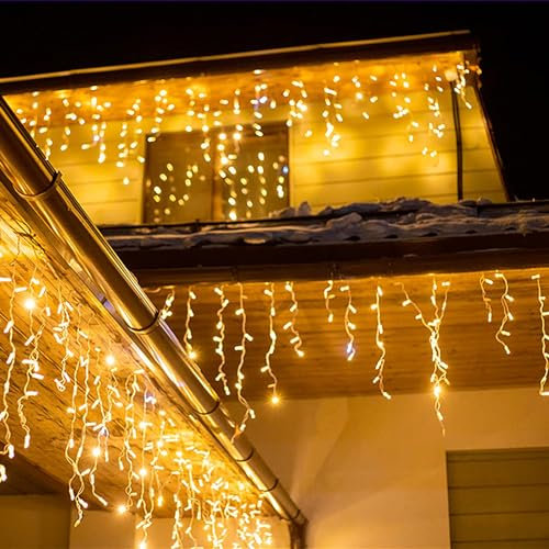 WOWDSGN Luci di Natale da Esterno Cascata 10M 440 LED, Tenda Luminosa Esterna, 8 Modalità Tenda Luminosa Esterno con Impermeabile Decorazioni Giardino per Esterno Bianco Caldo