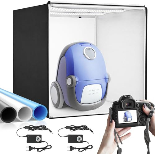 Heorryn Fotostudio - Juego de tienda de campaña (100 x 100 x 100 cm, regulable, con 384 luces LED y 3 fondos de colores para fotografía)