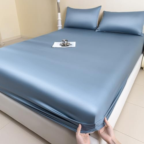 JIANINGHOME Spannbetttuch 180x200,Bettlaken Satin Spannbettlaken Deluxe All-Inclusive rutschfeste Tagesdecke, Tiefe Taschen passen übergroße Matratzen mit Einer Tiefe