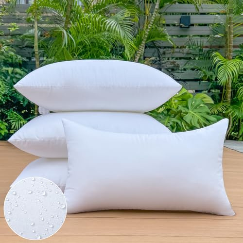 OTPIPCS Set med 4 utomhuskuddar 30 x 50 cm Vattentät ryggstödsdyna för trädgårdsmöbler och soffa Mjuk och dekorativ fyllning för inomhusbruk Liten Vit