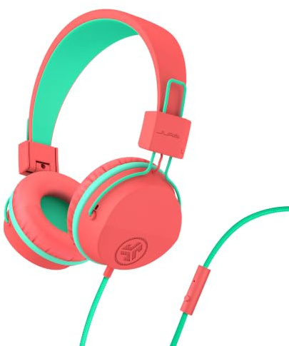 JLab JBuddies Studio on-Ear Kids Wired Headphones with mic, Volume Limiter, Foldable, Adjustable, Each