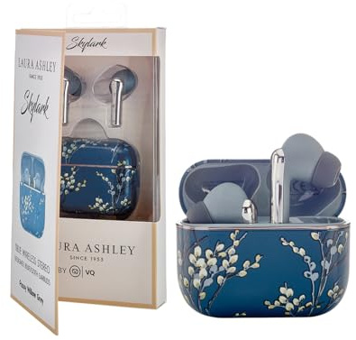 Laura Ashley TWS Wireless Earbuds by VQ - Skylark Wireless Earphones with Bluetooth 5.4, HD Mic & ENC Noise Cancelling - 40H Backup Rechargeable Ear buds Compatible with iOS & Android - Willow Grey