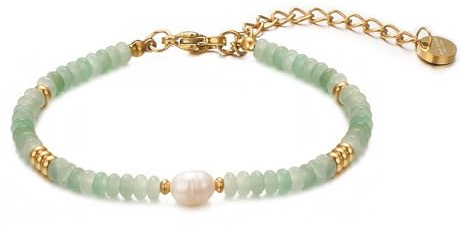 vissen Vert Bracelet Femme Pierre Naturelle Plaqué Or Acier Inoxydable Bracelet Perles de Culture Bijoux Cadeau Femme