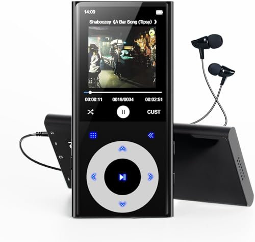 64GB MP3 Player Bluetooth 5.3, 2,4 Verlustfrei Hi-Fi Sound Tragbarer MP3-Player mit Kopfhörer Lautsprecher, Sprachaufzeichnung, FM Radio, E-Book Unterstützung 128GB Musik-Player für Sport & Reise