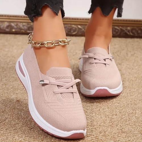 Women Comfy Orthopedic Walking Shoes Women Lightweight Slip-On Knitted Sneakers Comfortable Fashion Flat Walking Shoes Breathable Slip On Arch Support Non-Slip Sneakers
