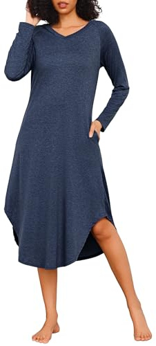 Marvmys Camicia da Notte Donna Cotone Manica Lunghe per Casa Casuale