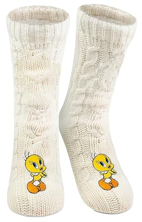 United Labels Looney Tunes Tweety Chaussettes douillettes pour femmes, Blanc, chaussettes d'arrêt chaudes et moelleuses, chaussettes chaudes, chaussettes de chalet, Blanc., 39-42