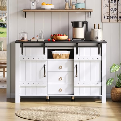 Credenza da cucina multifunzione, 120 x 40 x 80, credenza sala da pranzo con 3 cassetti e 2 ante scorrevoli, mobile alto per cucina e sala da pranzo (bianco b)