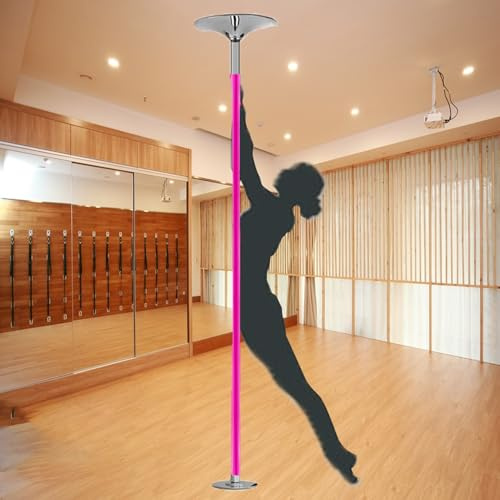 Minglez Poledance Stange Indoor 360-Grad-Poledance-Stangen mit Silikonummantelung, 45 mm Stripper-Stange, Drehbare Statische Stange, Abnehmbar, Professionelle Verstellbare Fitnessstangen(Pink)