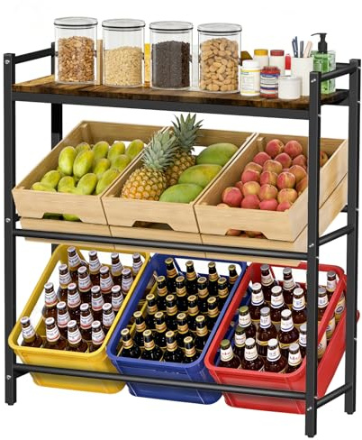 JUOIFIP Botellero con 3 Niveles para Cerveza, Estantería para 6 Cajas De Bebidas, Capacidad 340 kg para Cerveza, Frutas,Café