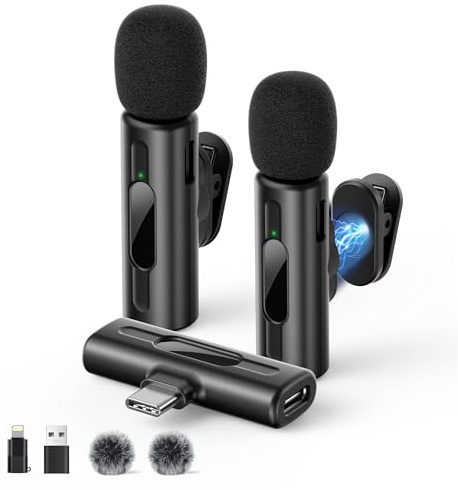 Kabelloses Lavalier-Mikrofon mit KI-Tonverbesserung, Einfach zu Bedienen Ideal für Live-Streaming, Videoaufnahmen und Interviews im Innen- oder Außenbereich Perfekt für YouTube TikTok und Vlog Schwarz