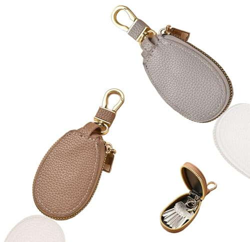 FISH DRAGATE 2 pcs portachiavi per auto,pu pelle universale portachiavi,proteggi chiavi pu,astuccio portachiavi con cerniera,custodia per chiavi dell'auto,marrone, grigio