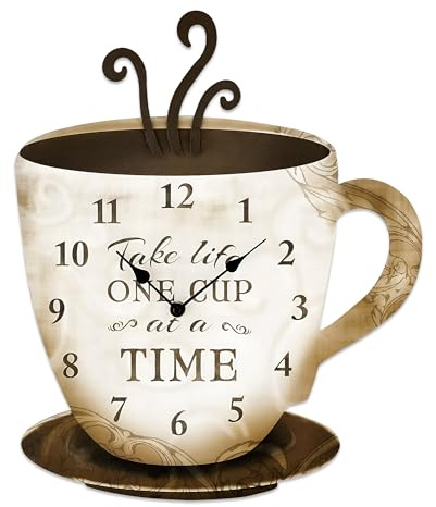 Young's Wood Take Life Coffee Wall Clock, 15 Brown,Decorative Kitchen Wall Clock for Coffee Bar, Cafe, Bistro, Home Kitchen, Breakfast Nook, Dining Area & Cozy Farmhouse Decor