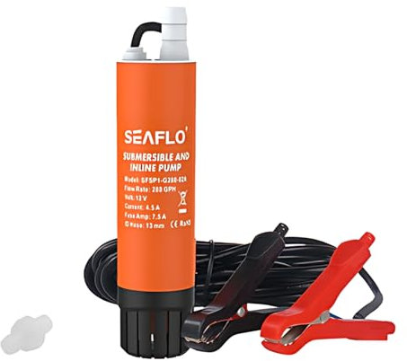 SEAFLO Bomba de transferencia de agua diésel sumergible/en línea de 12 V, 4.7 galones por minuto