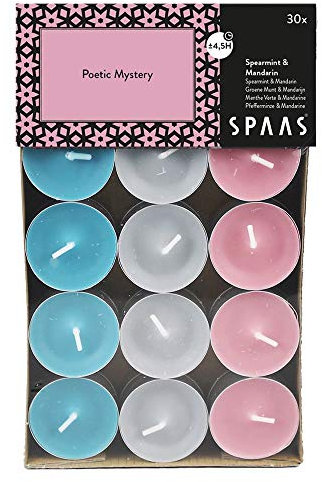 Spaas 30 Scented Tealights Assorted Colours, 4.5 Hours, Poetic Mystery