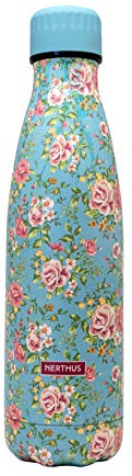 NERTHUS Fih 775-Thermos a Doppia Parete, Motivo Fiori Piccoli, Acciaio Inox, Senza BPA, 18/8, Verde, 500 ML