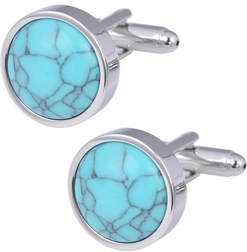 Jonwo Dome Natural Turquoise Stone Cufflinks Jewelry for Men with Gift Box