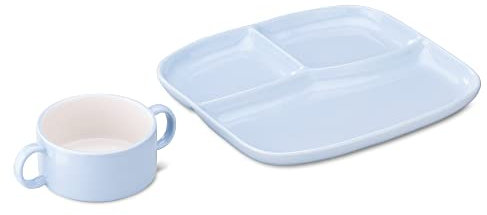 Navaris Plato y Taza de merienda - Bandeja Comida con Plato de Sandwich y Sopa - Taza de consomé con Plato Dividido - Tazon Desayuno Grande con Plato