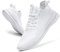 FUJEAK Mens Trainers Shoes Walking Running Gym Slip on Tennis Sneakers Joggers Sport Casual Outdoor Fashion Jogging Shoes Lightweight Breathable Comfortable White Size 9 UK