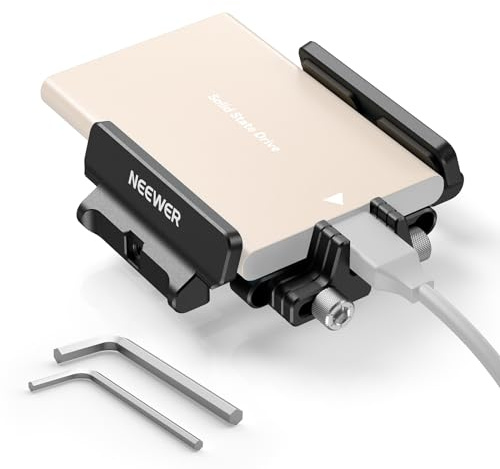 Neewer Support de Montage SSD en Aluminium avec Cold Shoe Serre Câble, 1,6-2,6/40-65 mm Compatible avec Samsung T5 T7 SSD SanDisk Compatible avec SmallRig Cage pour BMPCC 4K 6K pour Sigma FP, UA035
