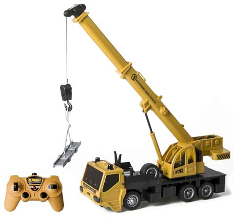 Goolsky Ferngesteuertes Kranspielzeug, 2,4 GHz 6-Kanal-Baukran mit Licht, wiederaufladbares LKW-Kran-Set für Kinder, Jungen und Mädchen