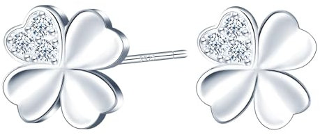 MICMIF Silber 925 Klee Ohrstecker für Damen, Ohrstecker Vierblättriger Klee mit Zirkonia Ohrringe Silber/Roségold Hypoallergen Ohrschmuck für Frauen Mädchen