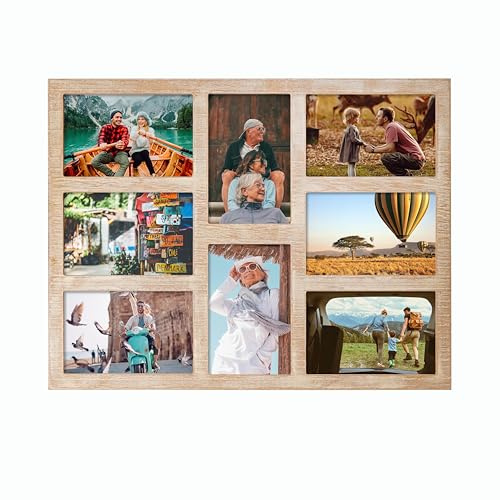 Fotoramar flera bilder 4 x 6 foton display – 8 öppningar collage bildram för vägg för bordsstativ brun bondgård bildramar set för heminredning familjegåvor