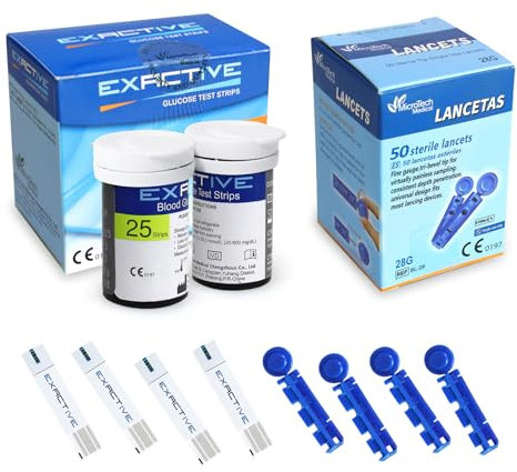 EXACTIVE Vital Blutzuckerteststreifen, 50 Teststreifen Blutzucker und 50 Lanzetten und Code für EXACTIVE VITAL Blutzuckermessgerät