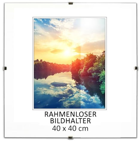 MG Design Cadre à clips 40 x 40 cm – cadre sans bordure en plexiglas pour photos, posters et puzzles – suspension verticale ou horizontale