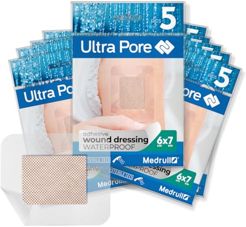 Medrull Apósitos estériles 100 % impermeables, 6 x 7 cm, 50 unidades (N5 x 10 paquetes), ultraporo, resistente al agua, transparente, fuerte sujeción, ideal para ducharse, hacer deporte, bañarse