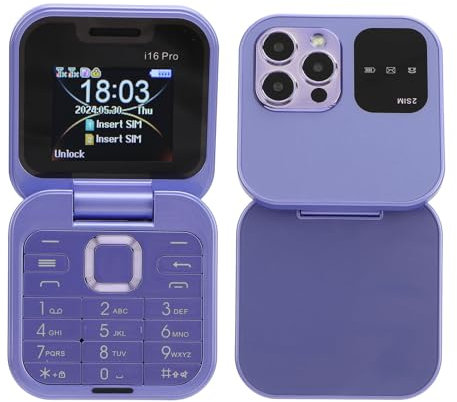 Yunir Klapphandy für Senioren, 2G Entsperrtes Senioren-Klapphandy, mit 1,77-Zoll-Bildschirm, Dual-SIM-Senioren-Basishandy mit Großen Tasten und LED-Taschenlampe (Purple)