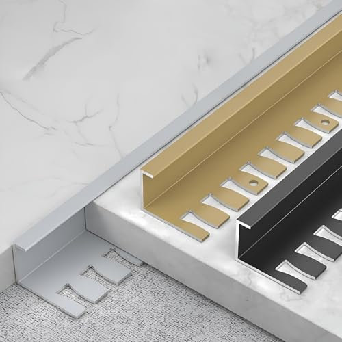 Raouoae Profilo Di Bordatura Per Piastrelle A Forma Di C, 135cm, 2 Pezzi, In Alluminio Anodizzato Per Ristrutturazione Casa, Rivestimento Di Transizione Per Pavimenti E Pareti, Versatile E Pieghevole(