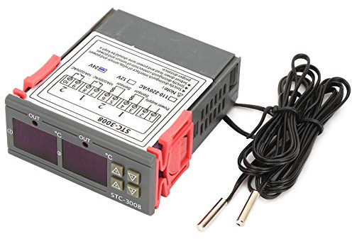 STC-3008 Digital Termostat, Dual Display Dual Probe Sensor Justerbar Termostat Controller för Gård, Kylskåp, Växthus, Akvarium (24V)