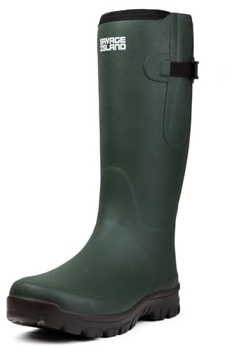 Savage Island Lachlan - Stivali da uomo in gomma per tutte le stagioni, foderati in neoprene, impermeabili, Verde scuro, 45 EU