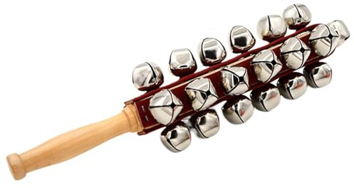 Campanelli da slitta - Campanelli da bastone, strumenti, campanello da slitta tremante | Bell Stick Wood Maniad Sleigh Bells, strumento musicale con 7 campane, shaker ritmico musicale adatto a t