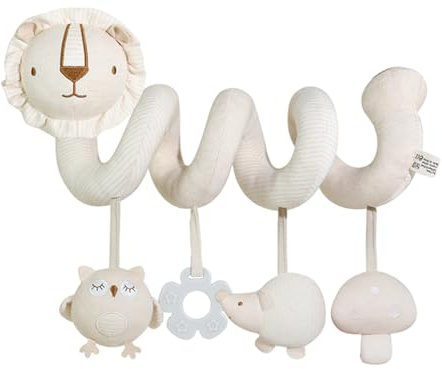 Lawnrden Giocattolo per Passeggino, Peluche a Spirale Giocattoli per Prese con Anelli di Denti, Suoni BB e Campane suonarie, Primi Giocattoli sensoriali educativi per Il Neonato 0-12 Mesi, Leoni