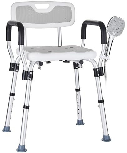 Modundry Shower Chair with Padded Arms and Back Heavy Duty 330lbs, Bath Seat 6 Height Adjustable Shower Stools for Inside Shower with Non-Slip Foot for Elderly, Disabled, Adults, Pregnant