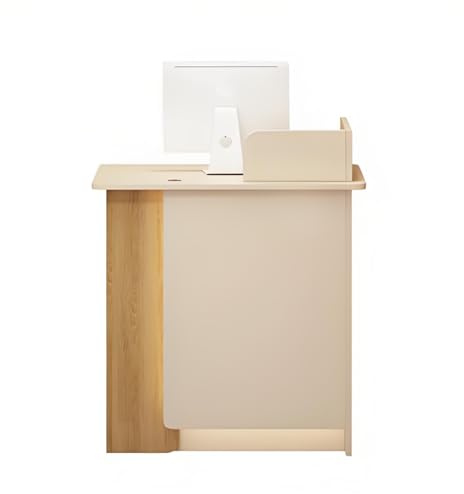 Modern LED-receptionsskrivbord, aprikosträ finish, 120 cm/47 tum, snygg främre bänk för salong, kontor, lobby och butik - elegant, enkel design för professionella utrymmen