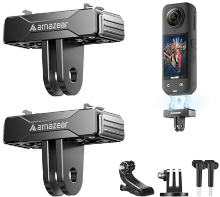 AMAZEAR Soporte magnético de liberación rápida para Accesorios de Aire Insta360 X5/X4 Air (2 pcs), Adaptador QR de plástico Insta 360 X5 / Ace Pro 2 con Go-Pro y Montaje roscado de 1/10.2 cm-20
