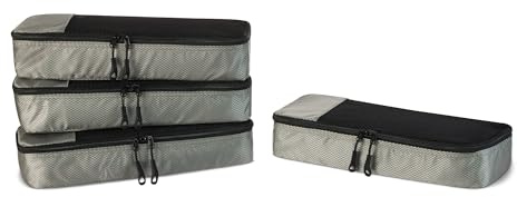 Amazon Basics Packwürfel Set für Koffer, Reise Organizer, Reißverschluss, 4 Teilig, Schmal, Grau