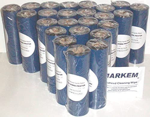 24 Rolls Thermal Transfer Ribbons- Compare to Zebra 1600 Series - 4.33 1/2 core for Zebra Printers - Free Print Head Cleaner and Empty core (Spool).