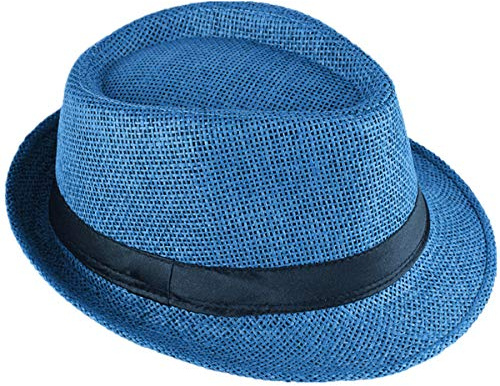 Miobo Strohhut, Fedora für Herren, Damen, Kinder, Trilby-Design, Sonnenschutz 54-Strohhut-Königsblau