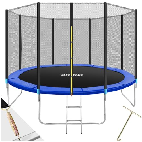 tectake® Trampolín, Cama Elástica Exterior para Niños y Adultos, Estructura de Acero, Red Protectora, Escalera, Certificado TÜV GS, Juegos Exterior Niños, Trampolin Fitness Adultos - 366 cm