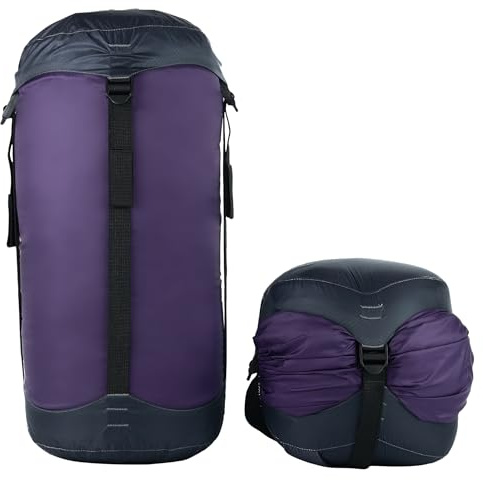 Litume, Saco de compresión Resistente al Agua, Ligero, Saco de Dormir de compresión con Cierre de cordón para Camping, Senderismo, Mochilas, Viajes(Morado/Grande-10L)