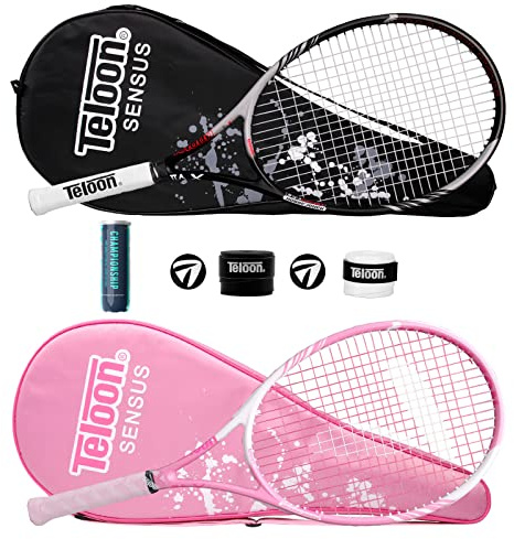 Teloon Tennis Rackets for Adults 2 pcs Recreational -27 inch Tennis Racquet for Men and Women College Students Beginner Tennis Racket.… (Black-Pink)