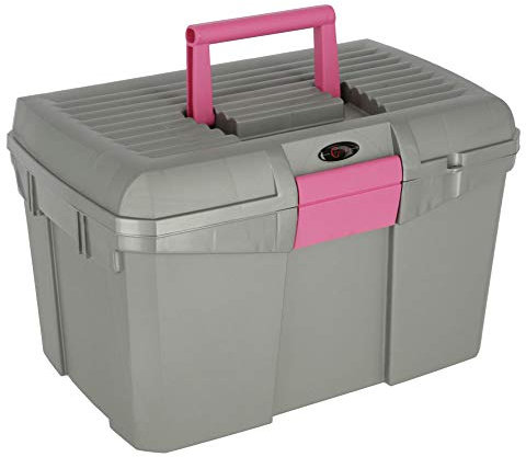 Covalliero Putzbox Siena, grau/pink, 40x26x24; Kunststoff, mit herausnehmbarem Einsatz, mit Pinselhalter, Pferde