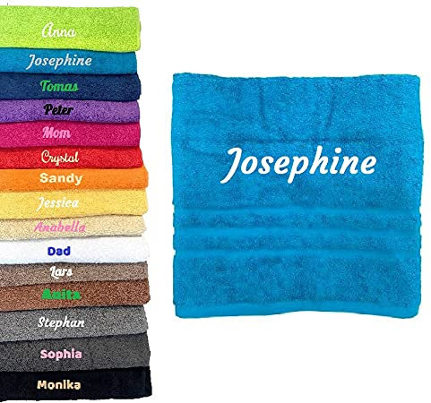 Pet-Jos Handtuch mit Namen Bestickt Duchtuch Geschenk Badetuch (50 x 100 cm, Türkis)