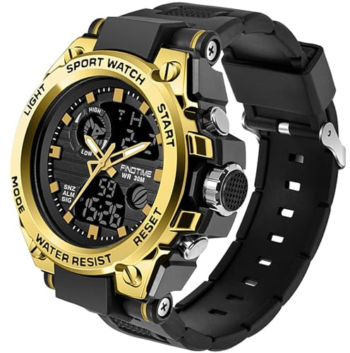 Montre de Sport pour Homme avec Chronomètre Compte à Rebours Alarme, Grand Affichage Bracelet Noir en résine